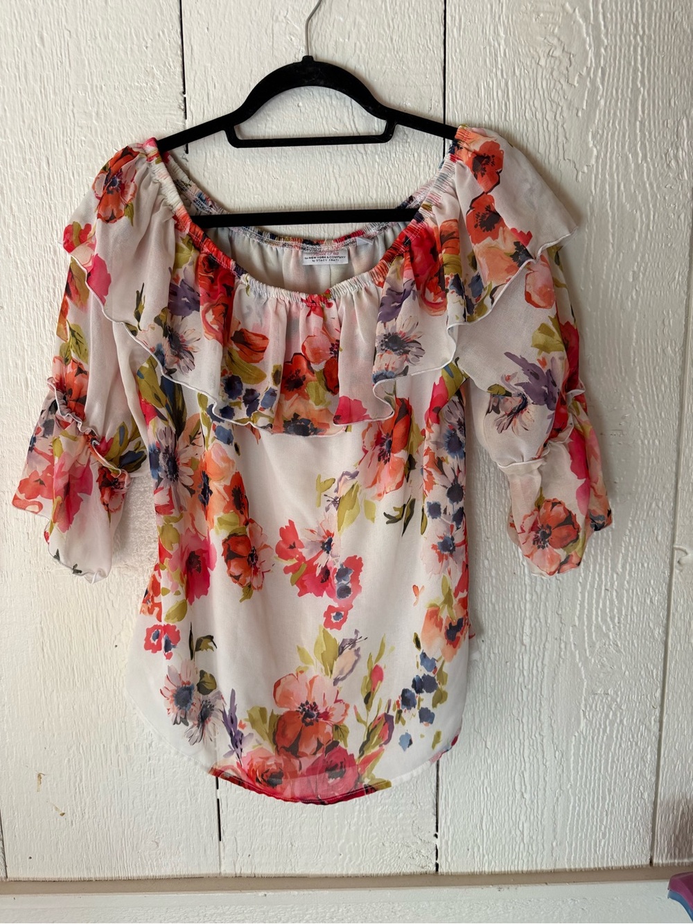 NY&Co - Floral Off-The-Shoulder Blouse - Paper White